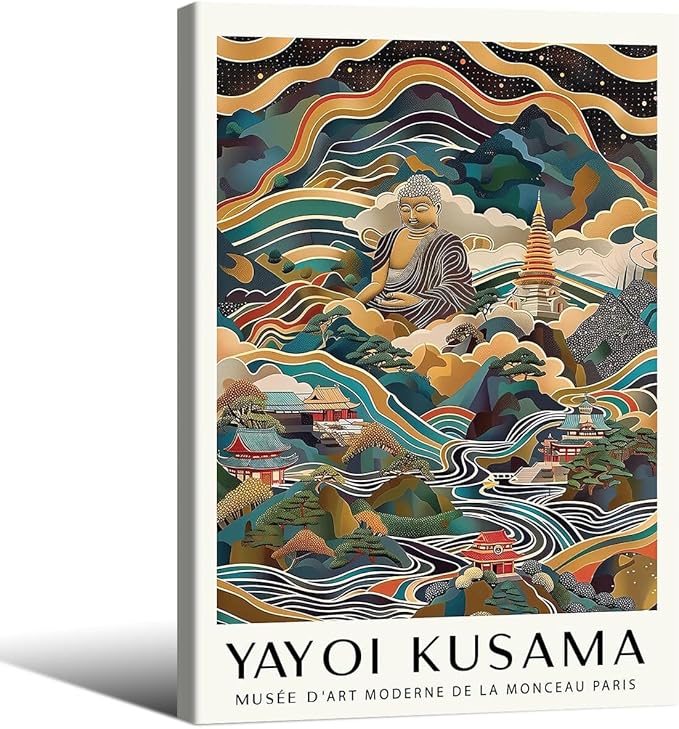 Yayoi Kusama Framed Wall Art Vintage Japanese Poster 24X36 in Abstract Buddha