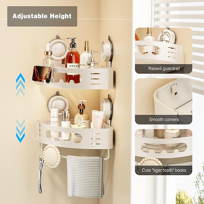Voldra Corner Shower Caddy Suction Cup, Aluminum Corner Shower Shelves
