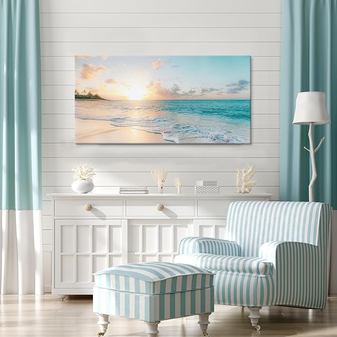 Goldfoilart Ocean Beach Sunset Canvas Wall Art