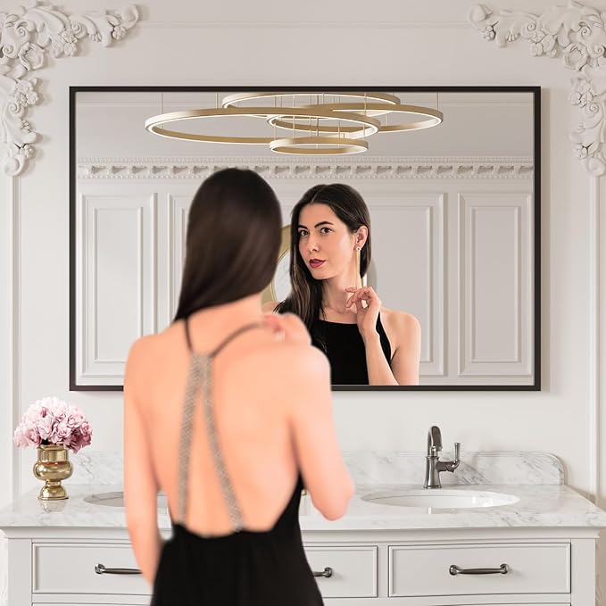 LOAAO 40"X30" Black Rectangle Bathroom Mirror Wall, Matte Black Aluminum Alloy