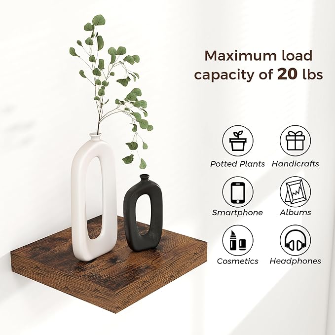 Square Floating Shelves for Wall 8"W x 8"D x 1.2"H, Small Engineered Wood Wall