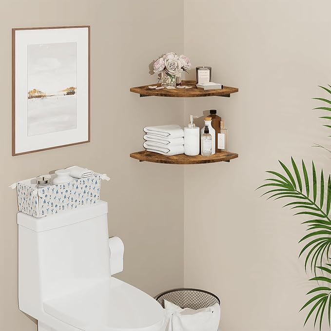 Homode Corner Shelf Wall Mount, 12 Inch Wood Floating Corner Shelves