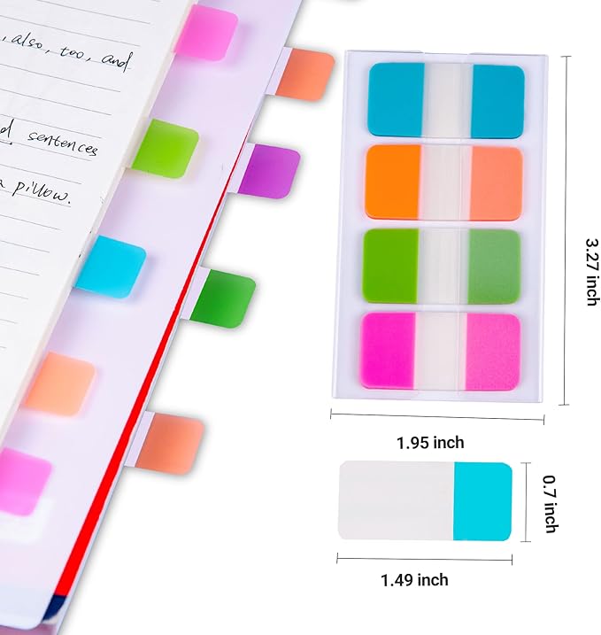 Golcellia 480 Pieces Sticky Tabs Transparent Sticky Notes, Colored Page Markers for Bookmarks, Writable and Repositionable Index Annotation Tabs