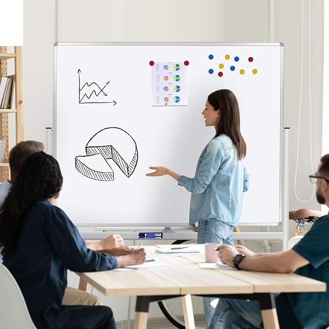 H-Qprobd 60"x48" Mobile Whiteboard Double-Sided Magnetic Dry Erase Board on Wheels - Comercial Rolling White Boards with Sturdy Stand for Home, Office & School