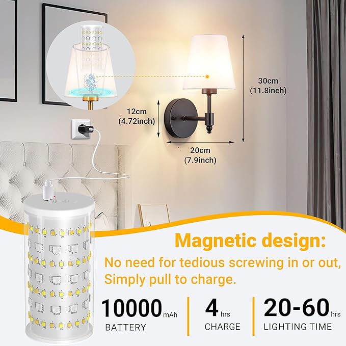Vimhou Peel and Stick Wall Sconces, Stick On Wall Sconce Set of 2, Battery