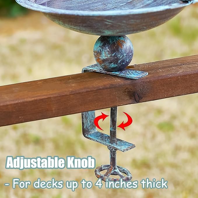 Bird Bath for Deck Railing and Balcony, 2 in 1 Bird Feeders for Outdoors with Heavy Duty Clamp, Unique for Outside and Silver Birdfeeder Suitable for Garden Porch Backyard