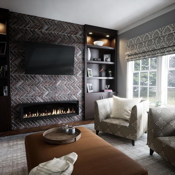 EverStone Herringbone Faux Brick Panel, 46 1/2"W x 25 1/4"H x 1"D, Moon Rock