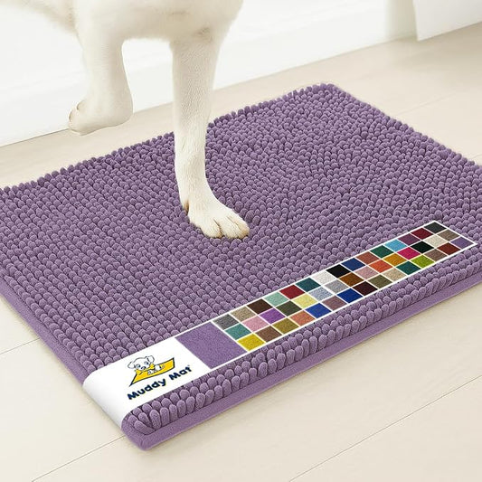 Muddy MatÂ® | Super Water Absorbent Door Mat Indoor, Microfiber Quick Dry Chenille Entryway Rug, Slip Resistant Front Door Mat, Indoor Mats for Entryway, Machine Washable Pet Rug, Lavender 36" x 120"