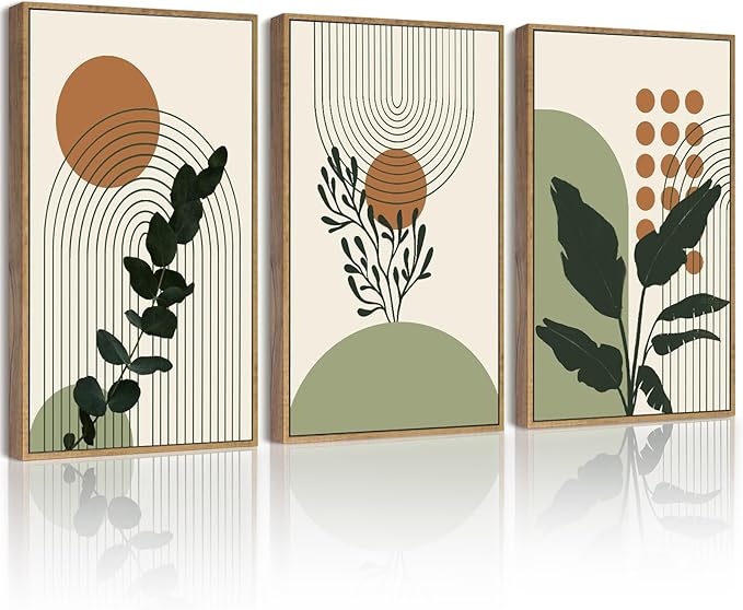 PHOPAGO Boho Plant Wall Art Green Botanical Bohemain Framed Wall Printing