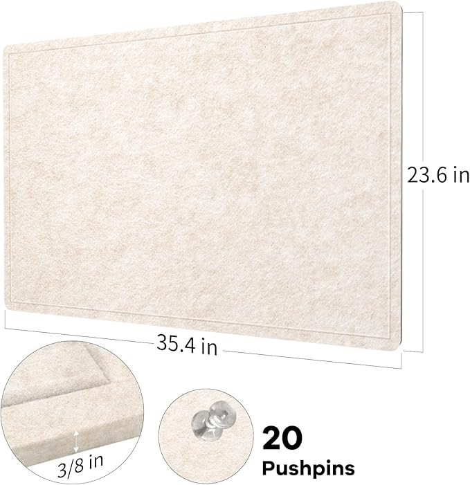 Lightomorrow Bulletin Board, 36 x 24 inches Felt Board
