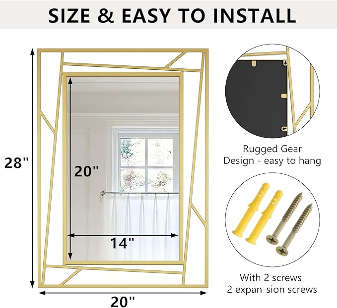 Brushed Gold Bathroom Mirror, Hang Horizontally or Vertically