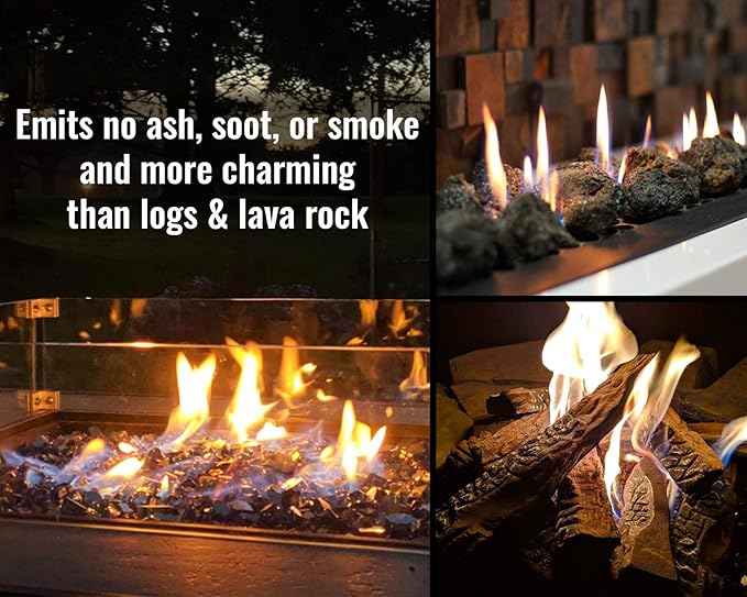 GASPRO 20LBs Fire Glass for Propane Fire Pit, 1/2-Inch Reflective Fireplace Glass Rocks for Fire Pit Table, Pacific Blue