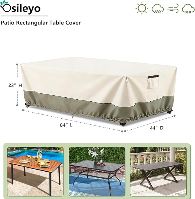84 Inch Rectangular/Oval Patio Table Cover,Heavy Duty Waterproof Outdoor Dining Table Cover, Patio Furniture Covers, Beige