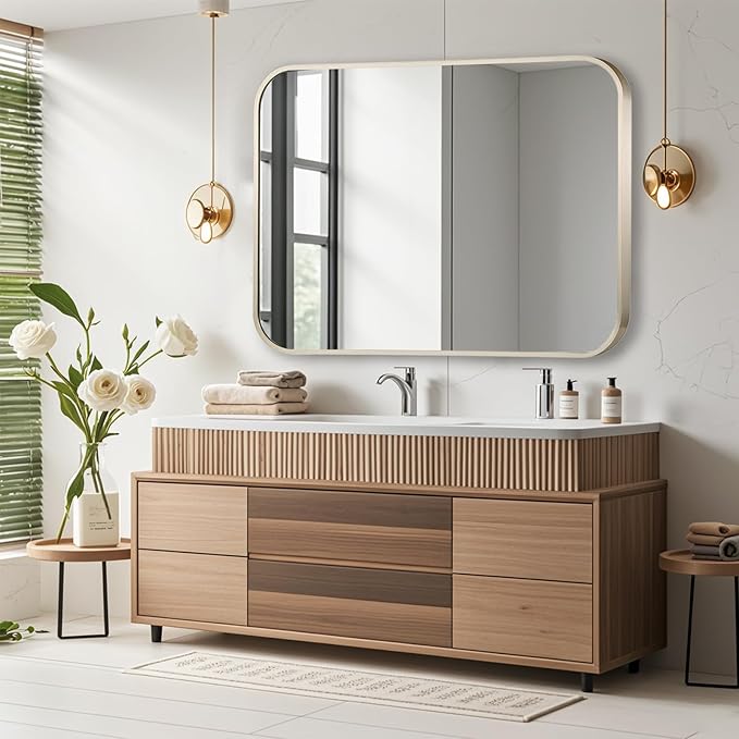 26x38 Inch Brushed Nickel Bathroom Mirror, Framed Rectangle Mirror