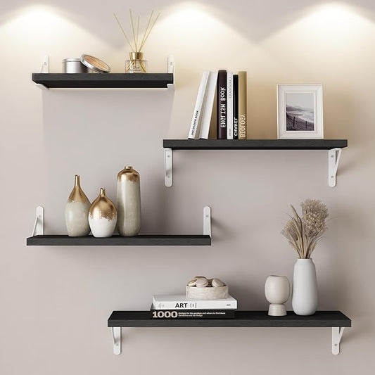 YGEOMER Floating Shelves for Wall, Different Sizes Black Wall Shelves for