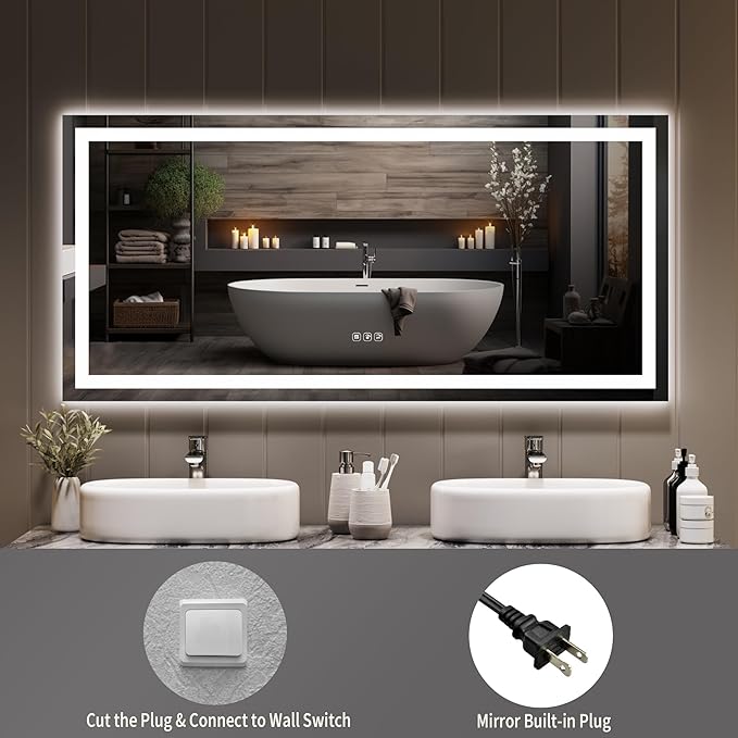 LED Bathroom Mirror 60 x 30 inch, Lighted Bathroom Vanity Mirror