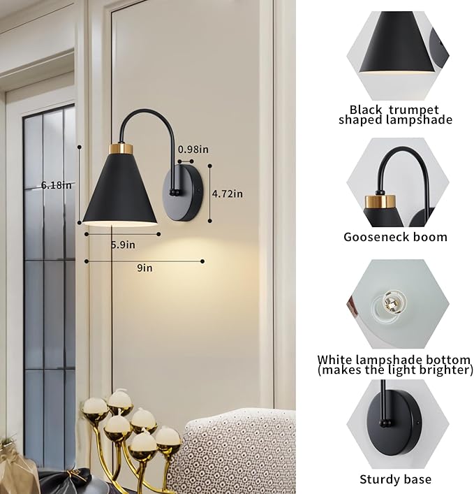 Powfloven Vintage Rechargeable Wall Sconces Set of 2, Battery Operated Bedside