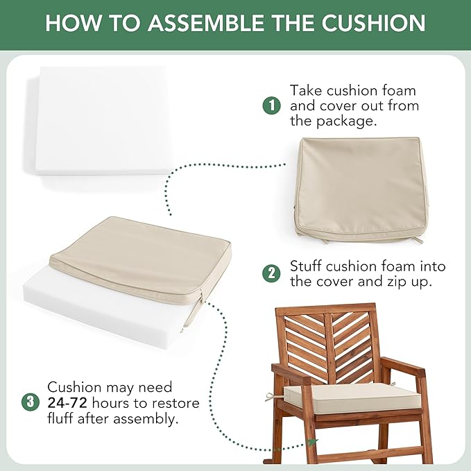 Outdoor Chair Cushions Set of 6: Waterproof & Fade Resistant Seat Cushion for Patio Furniture - 19 x 19 x 2 Inch Chair Pads with Ties and Hidden Zipper - Patio Chair Cushion Replacement, Beige