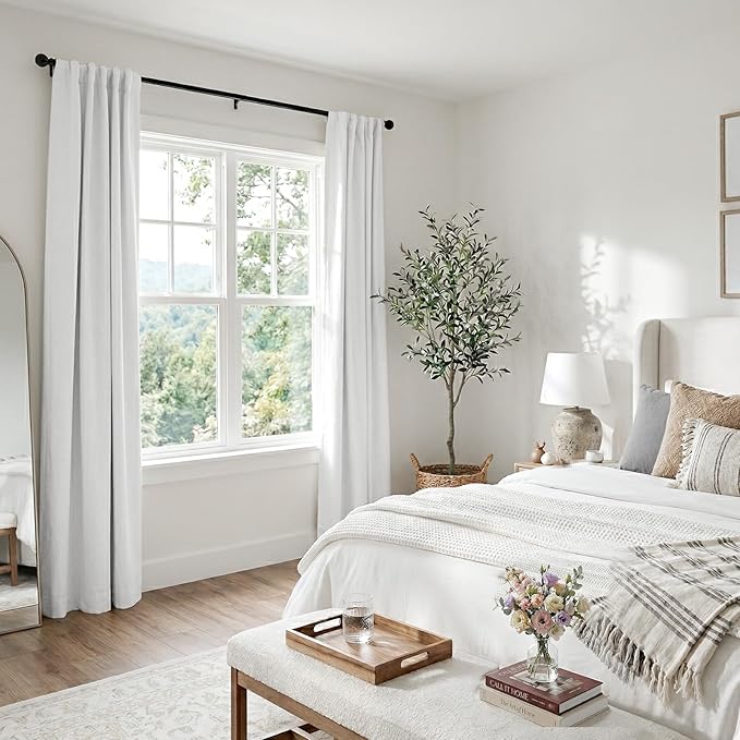 100% Blackout Shield White Linen Blackout Curtains