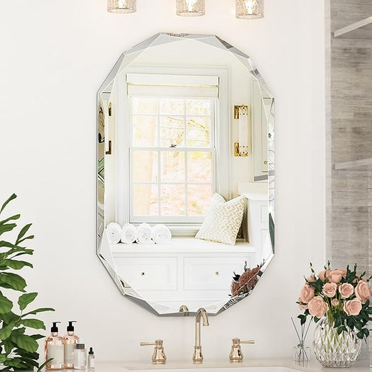 Suidia Bathroom Mirror, Frameless Bathroom Mirror