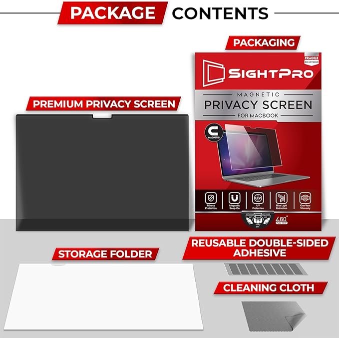 SightPro Magnetic Privacy Screen for MacBook Air 13 & 13.6 Inch (2022-2025, M2, M3, M4) Removable Laptop Privacy Filter Shield and Protector