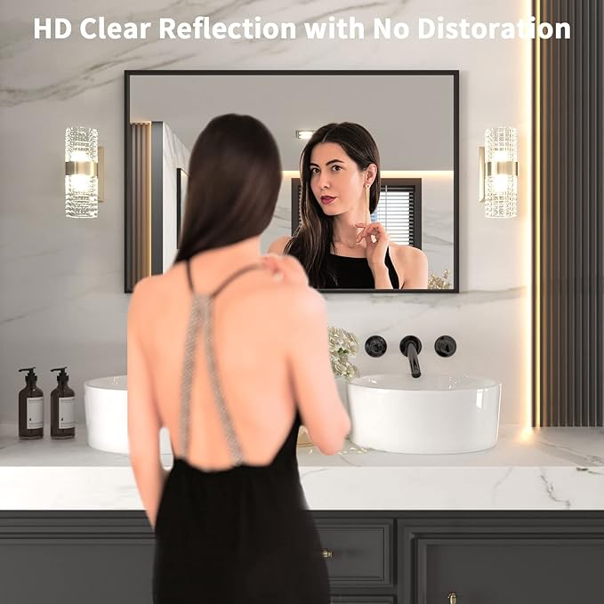 LOAAO 48"X32" Black Rectangle Bathroom Mirror Wall, Matte Black Aluminum Alloy