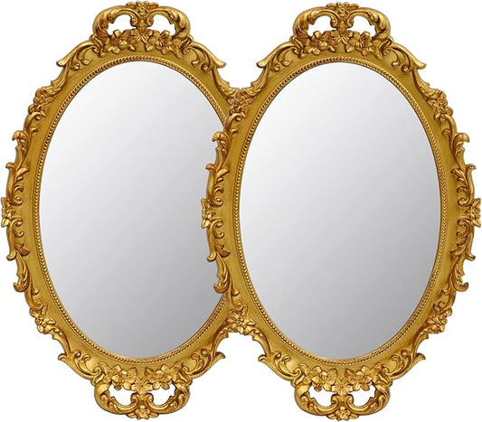 Tstarer 2 Pack - Vintage Decorative Gold Framed Mirror, Wall Hanging Mirrors &