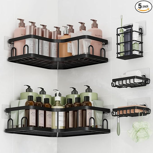 Veken Corner Shower Caddy 5-Pack, Advanced Rustproof Design, No Drilling
