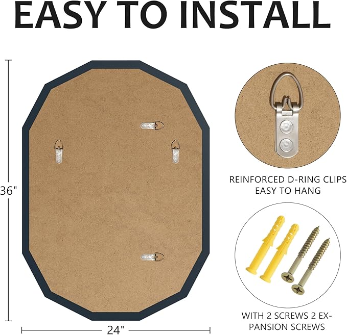 Bathroom Mirrors for Over Sink, Round Frameless Mirrors for Wall, 24x36 Inch