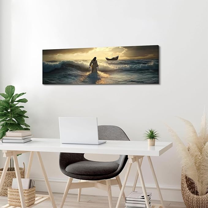 Jesus Walking on Water Wall Art Christian Picture Wall Decor
