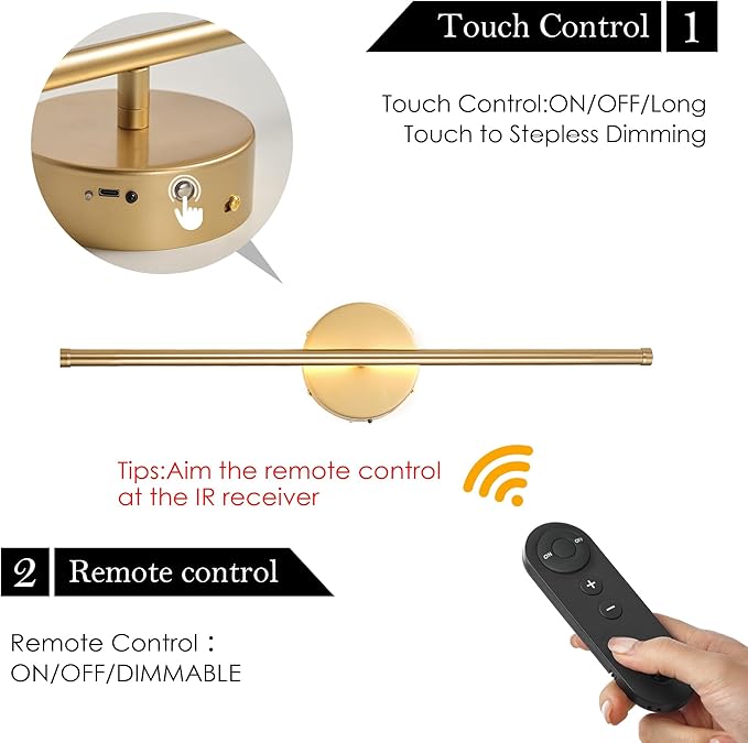 KARTOOSH Battery Operated Wall Sconces, Dimmable Wall Sconces Set of Two