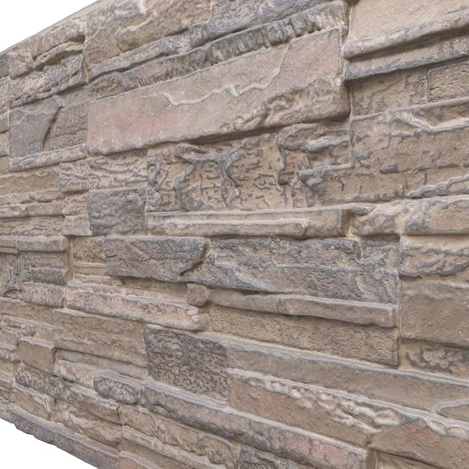 EverStone Cascade Faux Stone Panel, 48 5/8"W x 24 3/4"H x 1 1/4"D, Polermo Color