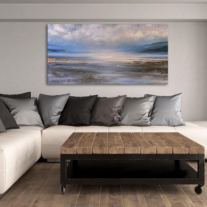 JLXART Ocean Wall Art Seascape Painting Watercolor Landscape Pictures Wall Decor 30X58inch Abstract Beach Wave Poster for Livingroom Bedroom