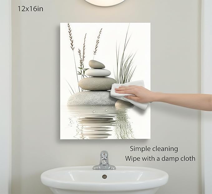 KBIERQN Zen Stone Canvas Wall Art Stacked Stones in Water Poster Print Tranquil