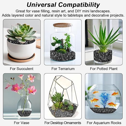 Garden Stones,Landscaping Pebbles, River Rocks Decorative Ornamental Pebbles, DIY Smoothed Rocks for Potted Plant Resin Art Vase Fillers Aquarium Gravel Rocks (1, Black, 1 Pound)
