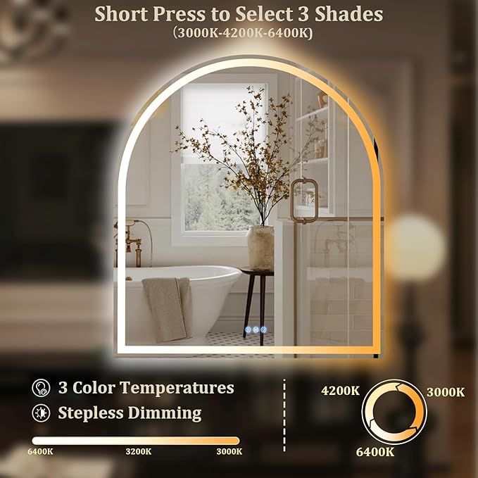 BEAUTYPEAK 34x30 LED Arch Bathroom Mirror