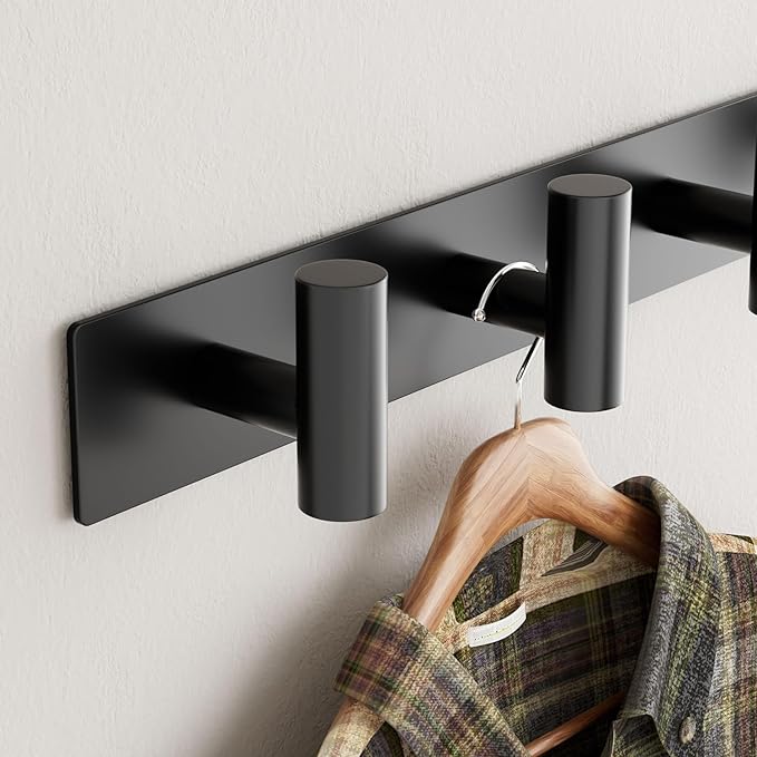 GWAAZXGZ Black Wall Mounted Coat Rack – 5 T-Shaped Pegs
