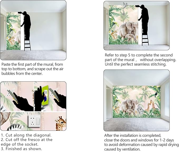 Tropical Animal Plants wallpeper Nursery Kids Bedroom Elephant wall Mural