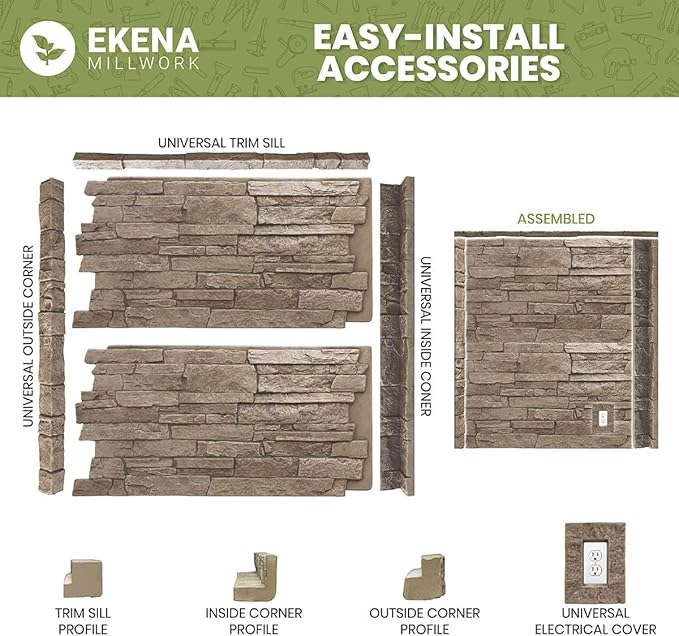 EverStone Herringbone Faux Brick Panel, 46 1/2"W x 25 1/4"H x 1"D, Farmhouse