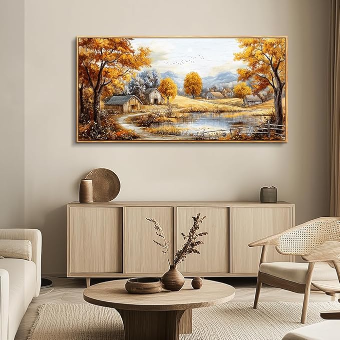 Wood Farmed Large Wall Decor For Living Room Canvas Wall Art For Office Modern Wall Decorations For Bedroom Autumn Forest Landscape Painting Farmhouse Pictures Artwork Room Home Decor 24x48 In