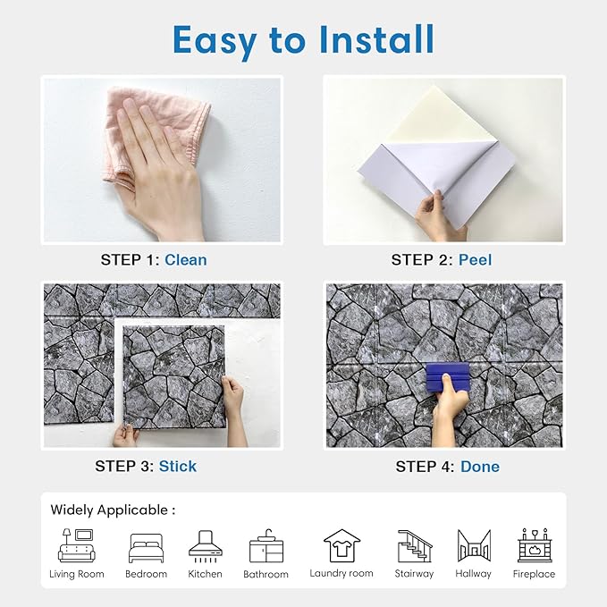 COMSTICKC 3D Faux Stone Wall Panel Peel and Stick Wall Tiles, Ultra-Light Thin