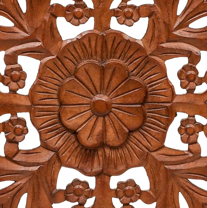 Homebia Designs Handmade Carved Wooden Wall Hanging Plaque 24x24 Inch Elegant
