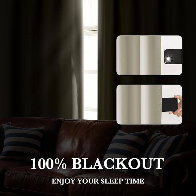 RYB HOME Bedroom Blackout Curtains 63 inches Long, 100% Blackout Thermal