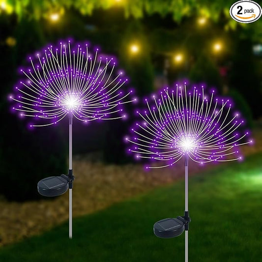 Slyuexu Solar Garden Lights Outdoor Waterproof, 2 Pack 120 LED Solar Firework Lights Decorative Garden DÃ©cor Outside for Flowerbed Pathway Party Christmas Decoration, Purple
