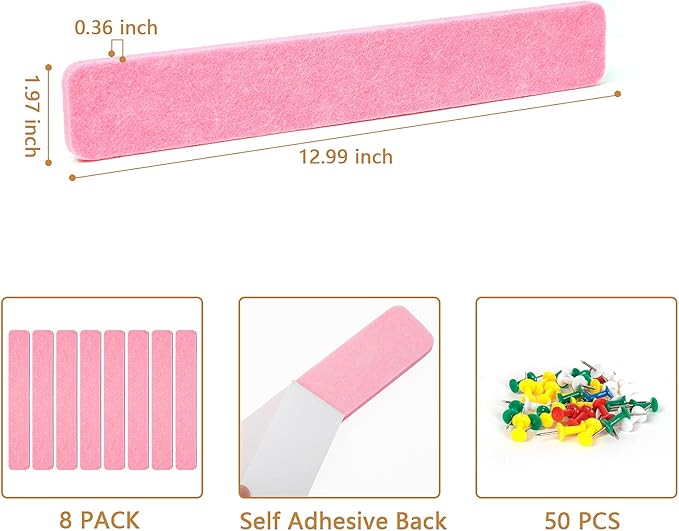 8 Packs Felt Pin Board Bar Strips Bulletin Board