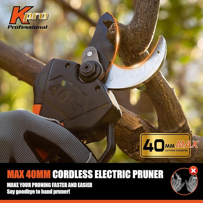 Cordless Electric Pruning Shears 40MM, Kebtek Professional Pruning Shears Battery Powered 21V Brushless Motor 2Pack 2AH Rechargeable Battery-LCD Display Screen (KT940)