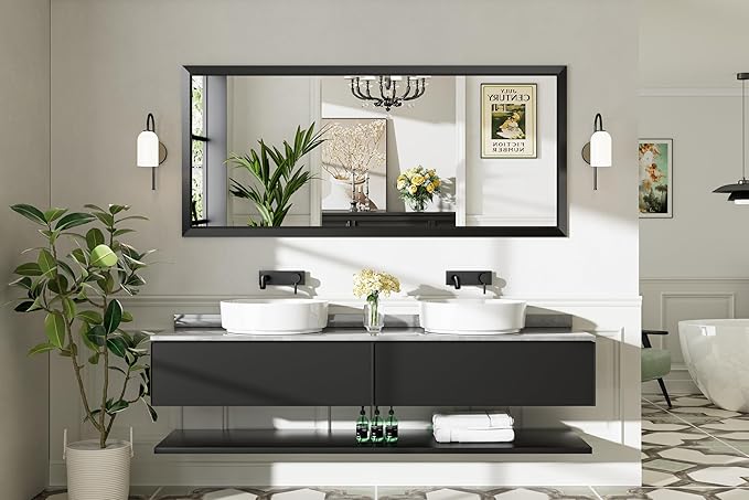 Briivue 72x32 Inch Black Bathroom Mirror