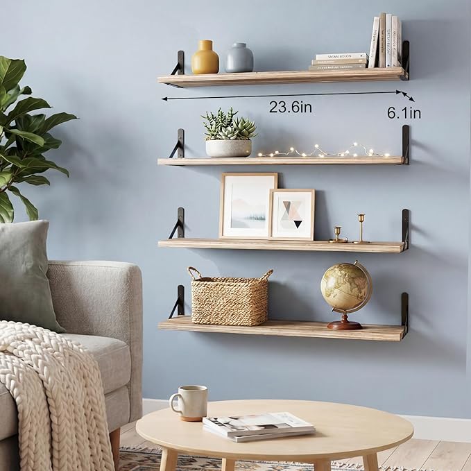 YGEOMER Floating Shelves for Wall, 23in Light Carbonized Brown Wall Shelves for
