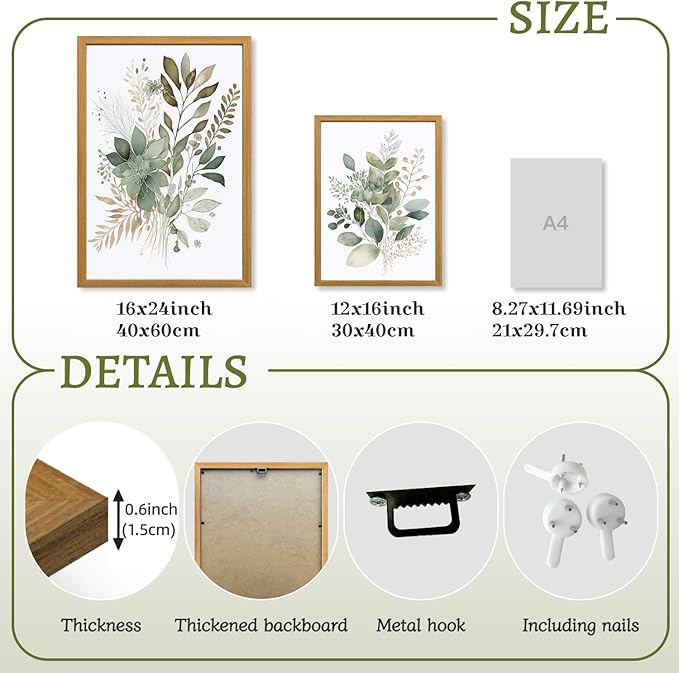 LLEEMPI Sage Green Wall Art Set of 3, Modern Watercolor Botanical Wall Decor