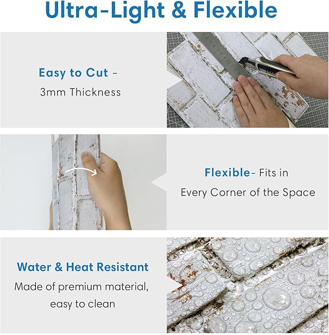 COMSTICKC 3D Faux Brick Wall Panels Peel and Stick, Small Size Self Adhesive